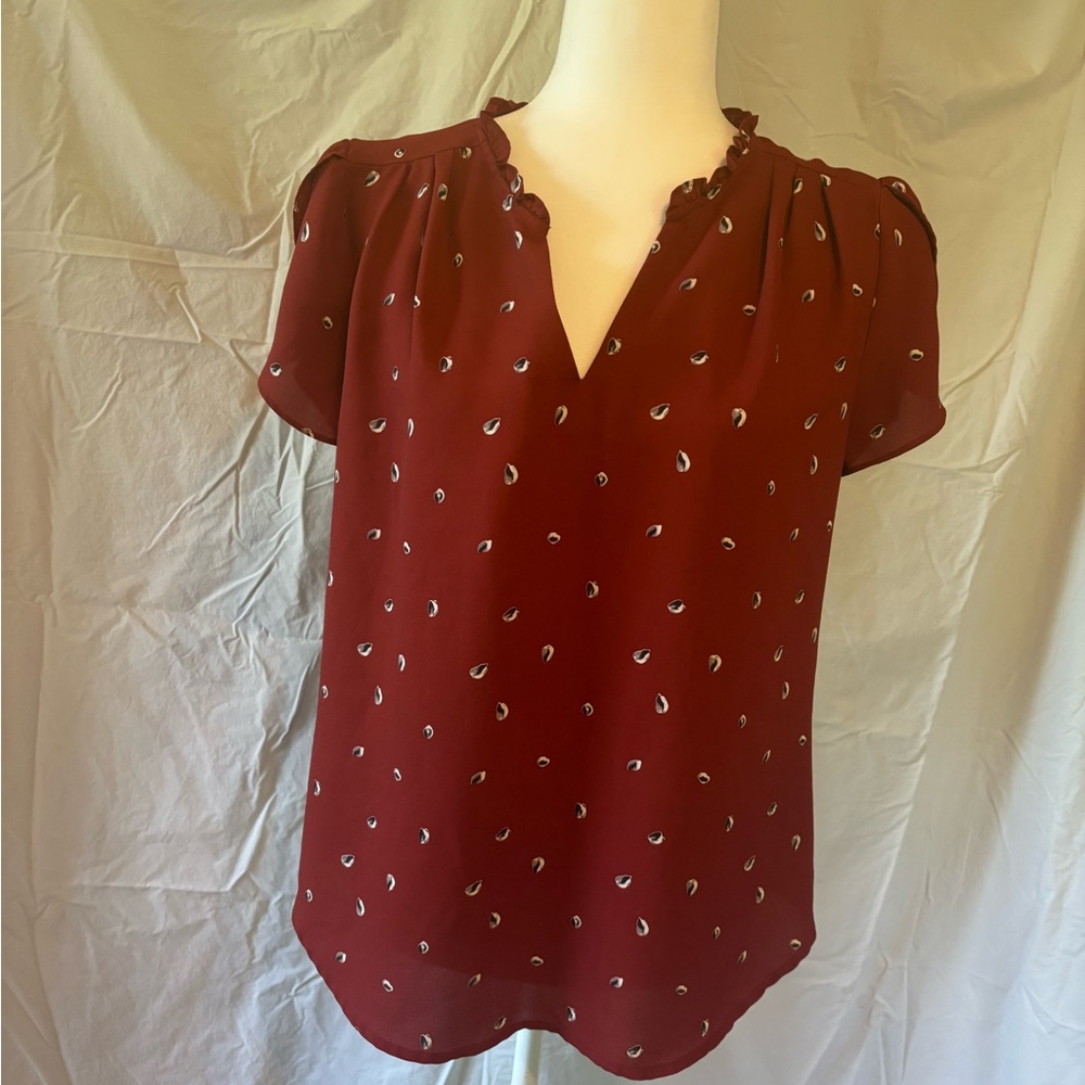 41 Hawthorn Red Blouse with Relaxed Fit and Buttoned Style